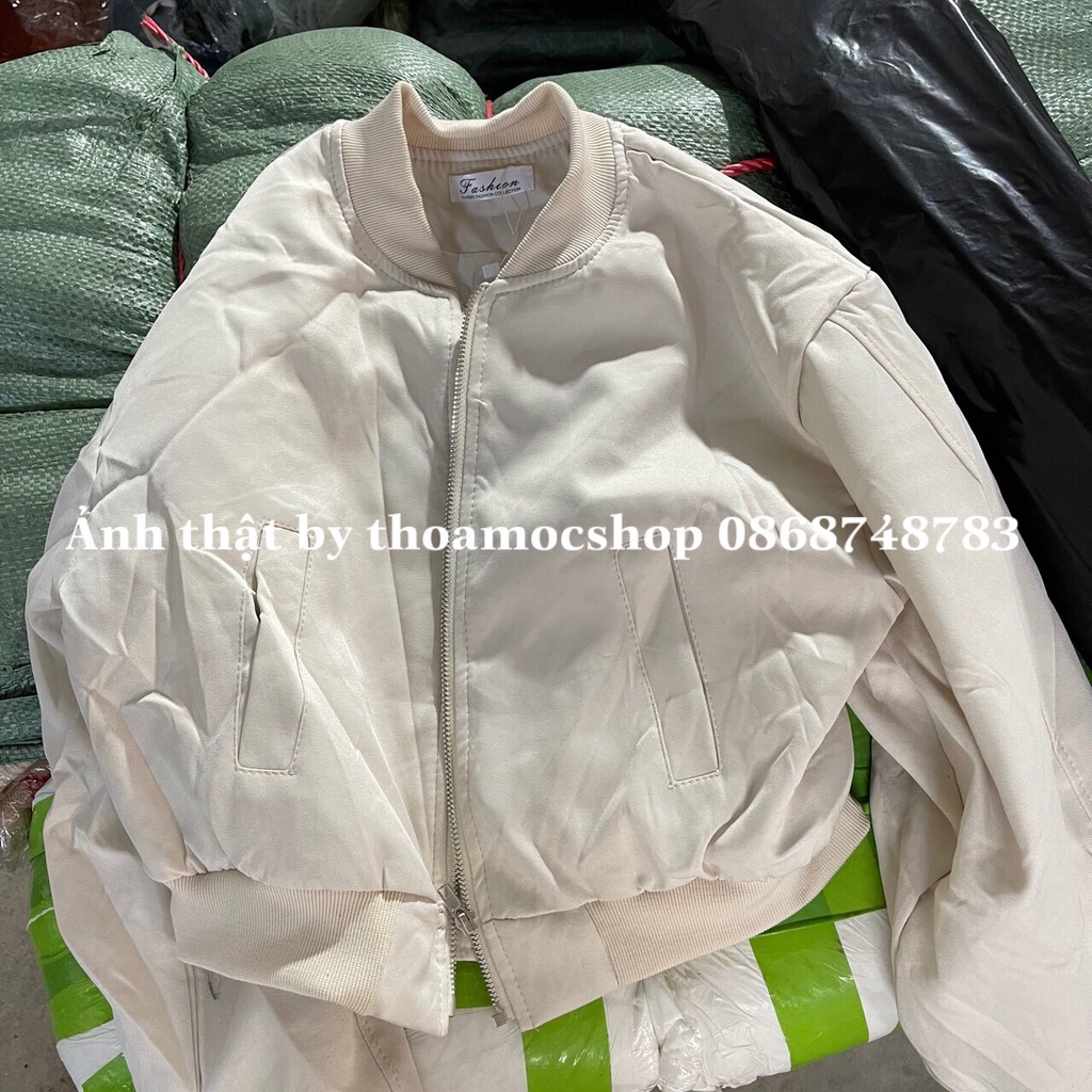 Áo Bomber kaki mặt nhung dáng croptop