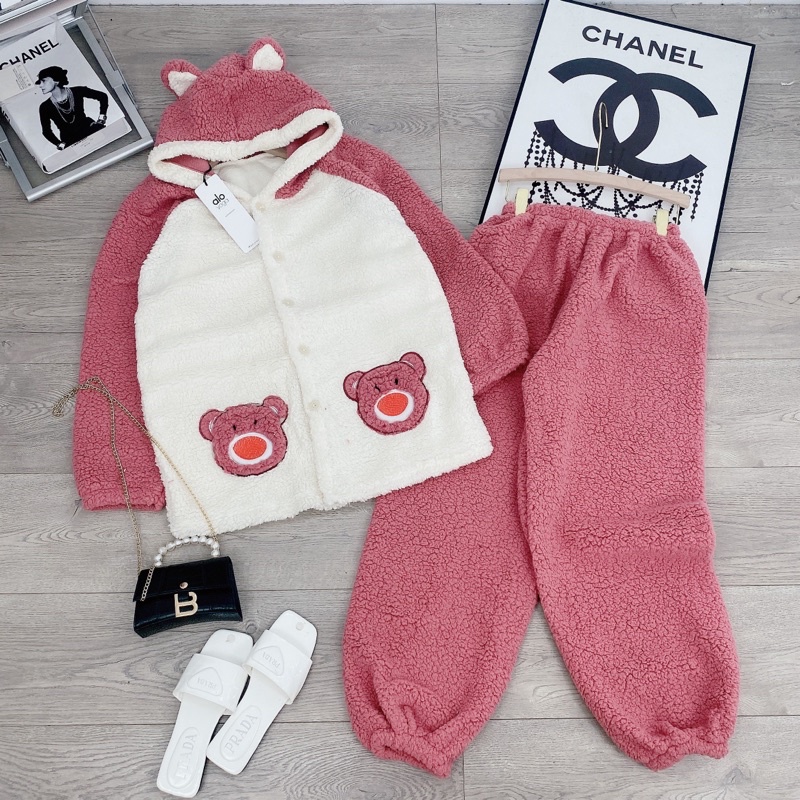 [ 𝐅𝐑𝐄𝐄 𝐒𝐇𝐈𝐏 ] SÉT LOOGN GẤU HỒNG SIÊU ĐẸP. VẢI LÔNG CỪU DẦY DẶN LẮM Ạ