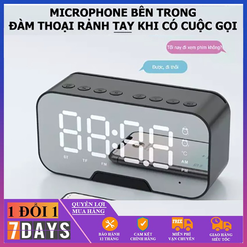 Loa bluetooth mini G10 cao cấp, kiêm đồng hồ báo thức ,nghe đài FM, màn hình tráng gương hiển thị đèn led - BH 1 đổi 1