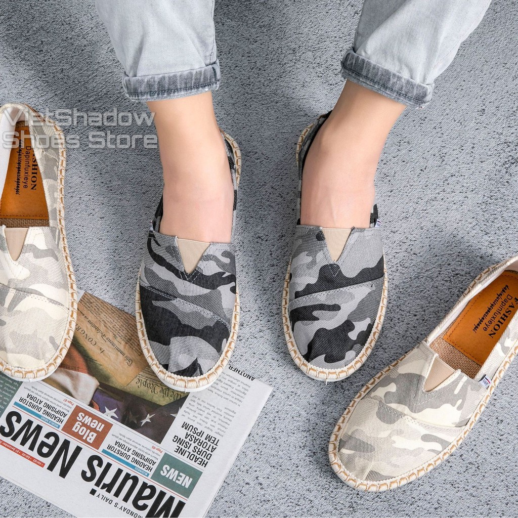 Slip on - Giày lười vải nam cao cấp - Vải bố màu rằn ri xám đậm và be - Mã SP 2930