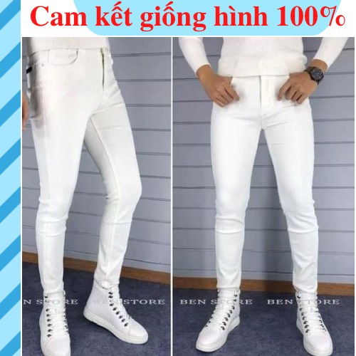 Quần jean nam màu trắng trơn không rách chất bò cao cấp co dãn 4 chiều cực đẹp, quần rin trơn đẹp mẫu mới