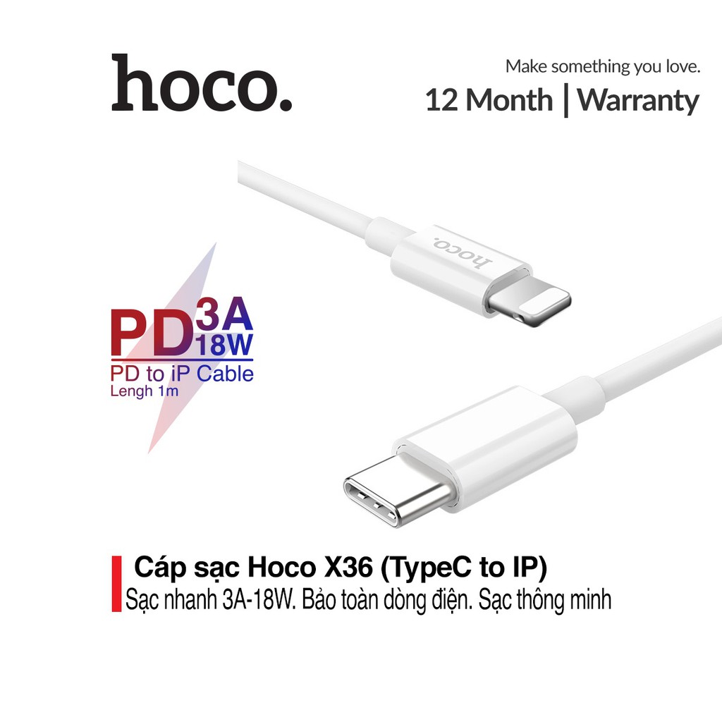 Cáp sạc Hoco X36 hỗ trợ sạc nhanh 3A và PD18W cao cấp dây dài 1m