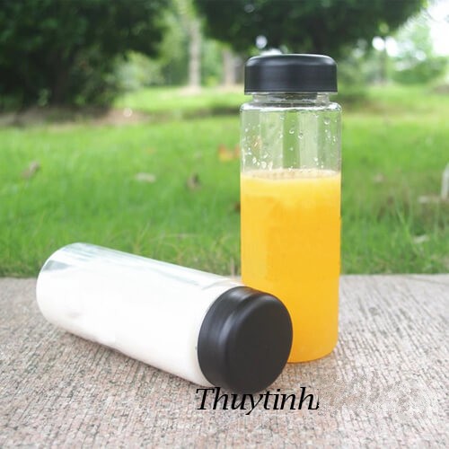 Combo 5 bình thủy tinh đựng trà sữa - nắp nhựa màu đen - dung tích 500ML - không in chữ