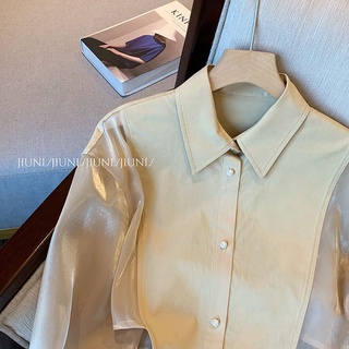 Design sensitive gauze spliced shirt Women's summer 2022 new American retro style thin jacket minority #2