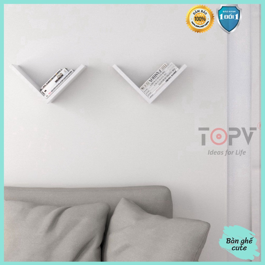 Kệ sách gỗ ziczac TopV giá sách treo tường tủ để đựng đỡ kê vở cho bé decor nhỏ mini giá rẻ Bàn Ghế Cute