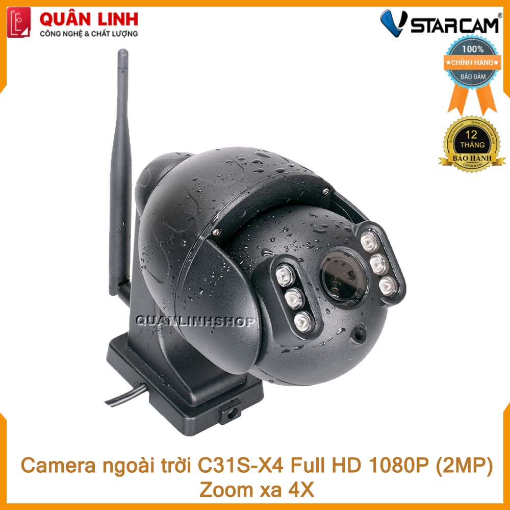 Camera giám sát IP Wifi hồng ngoại ngoài trời zoom xa 4X Full HD 1080P 2MP Vstarcam C31s-X4 kèm thẻ 64GB