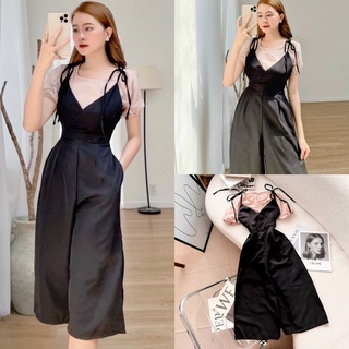 Set áo tơ kèm quần yếm lửng ống rộng