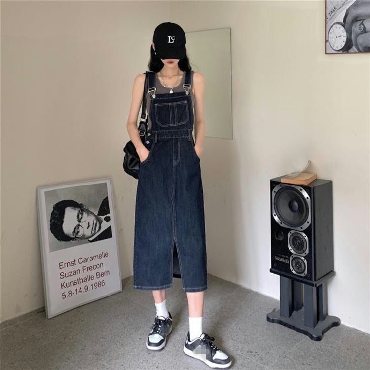 Váy Yếm Denim Xẻ Tà Phong Cách Retro