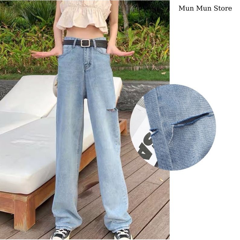 Quần Jean Suông nữ  MunMunStore Simple Jeans Lưng Cao Dáng Suông Ống Rộng Ulzzang ( Ảnh +video thật) 7533