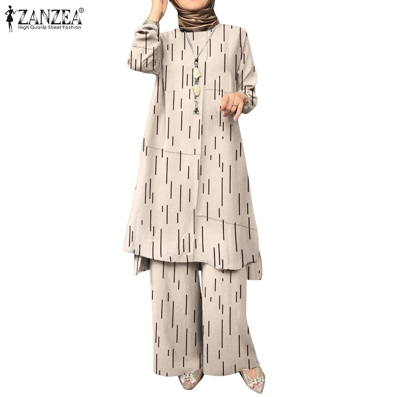 Zanzea Bộ Áo Tay Phồng Kèm Quần Dài Ống Rộng Lưng Thun Thời Trang Cho Phụ Nữ Hồi Giáo