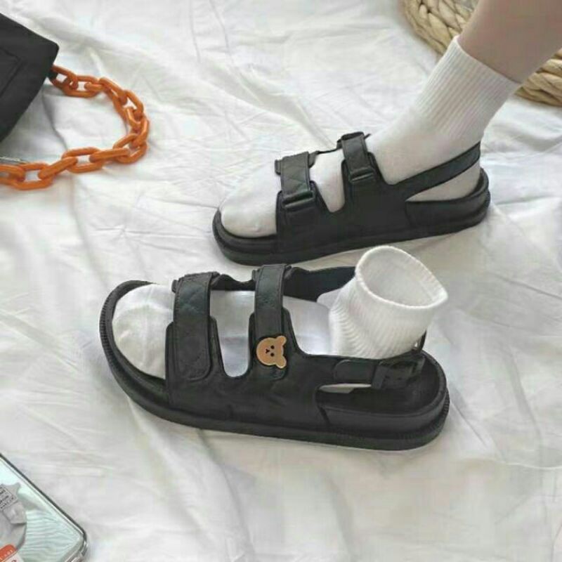 [ORDER] Sandal ulzzang quai ngang đính mặt gấu/thỏ dễ thương (dép quai hậu)