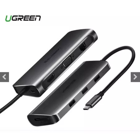 Cáp chuyễn đa năng USB C to VGA + USB 3.0 + LAN 1Gbps + Card Reader Cao Cấp Chính hãng Ugreen 50539 CM179