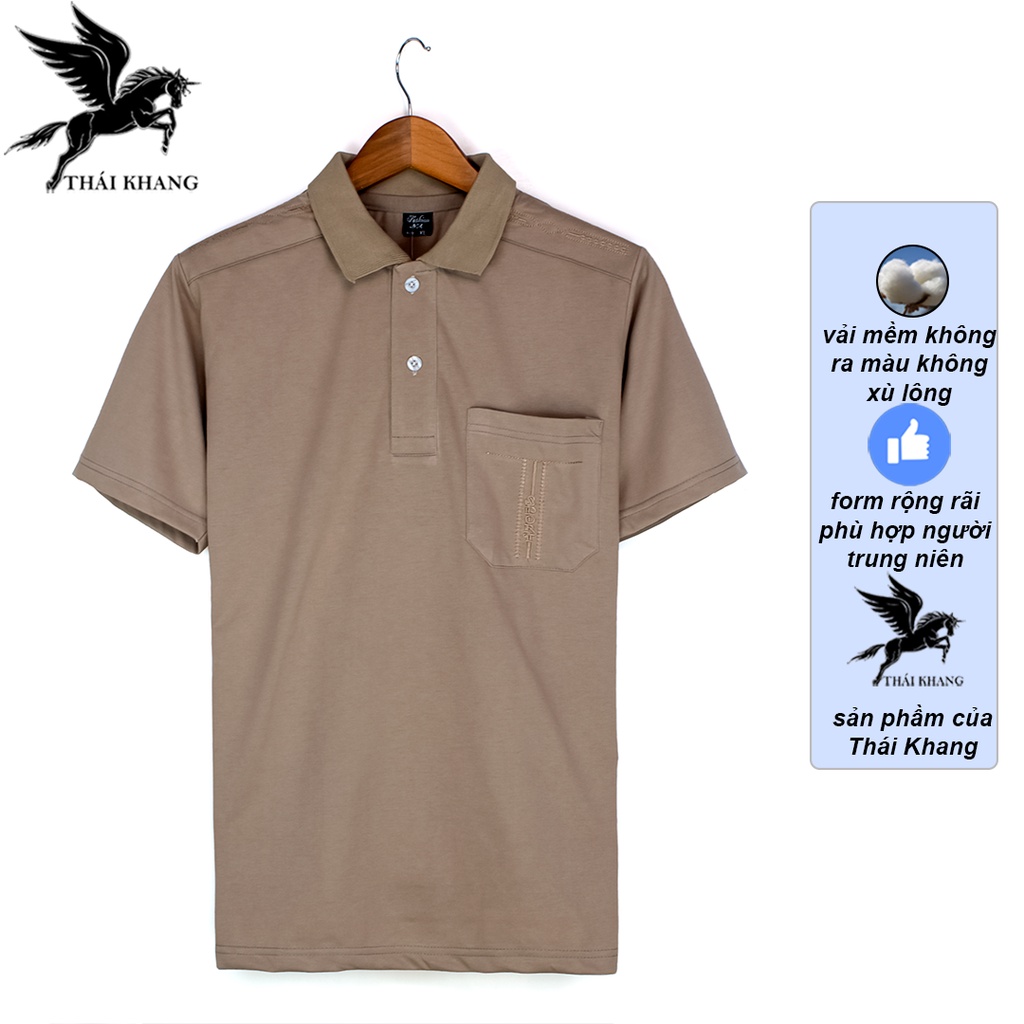 áo thun nam có cổ trung niên tay lỡ cotton mềm loại áo thun có cổ có túi form rộng thoải mái thiêu vai TOG3