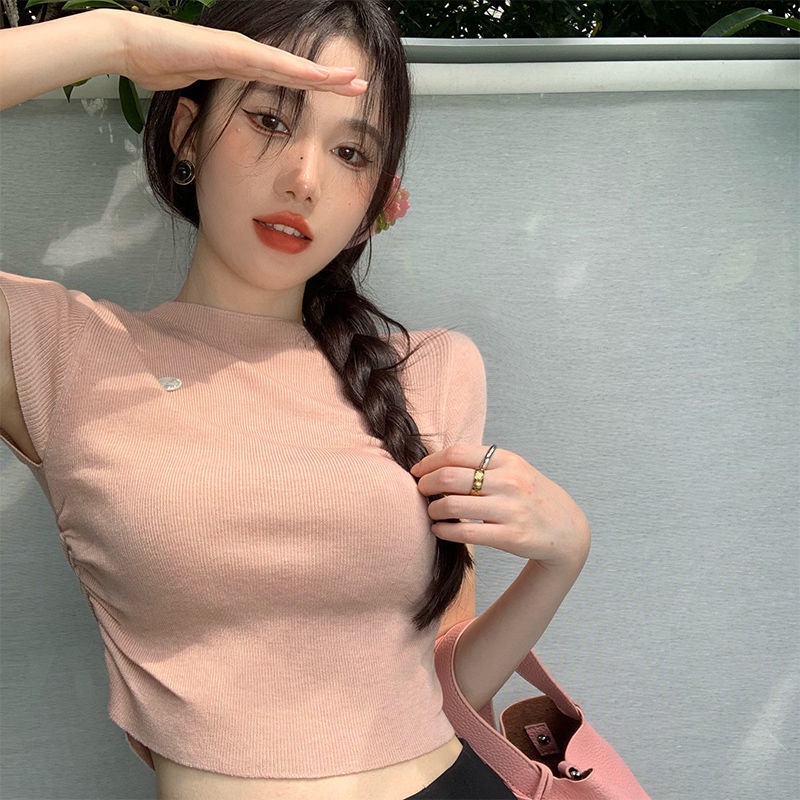 Áo Croptop, Áo thun ngắn tay cho phụ nữ mùa hè, áo thun ngắn tay, kích thước trung bình. Tay NGẮN (kèm ảnh thật)