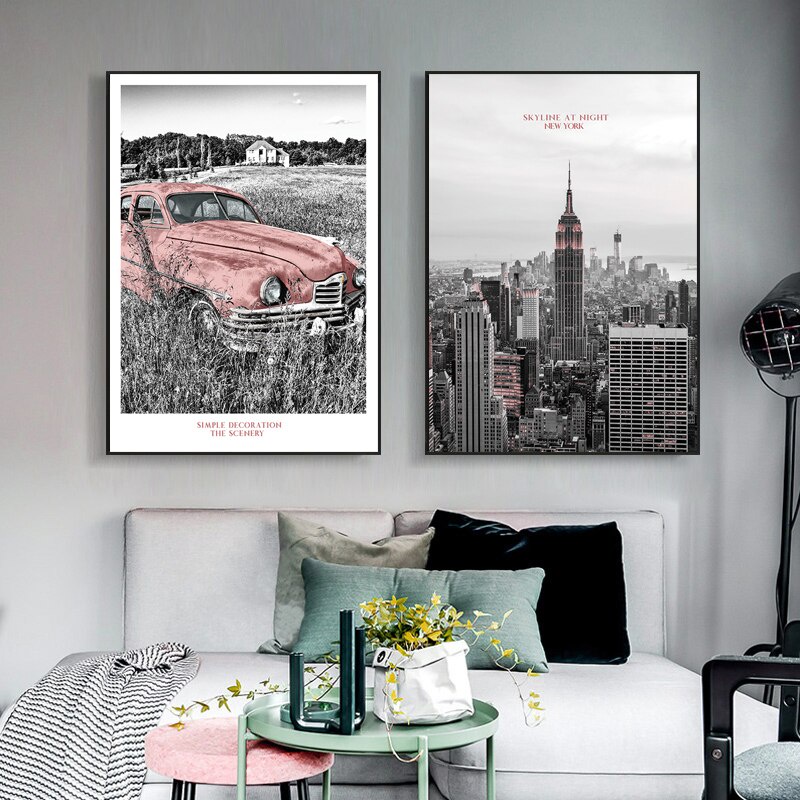 Mới Tranh Vải Bạt In Hình Xe Buýt New York Phong Cách Bắc Âu Trang Trí Phòng Khách Không Kèm Khung