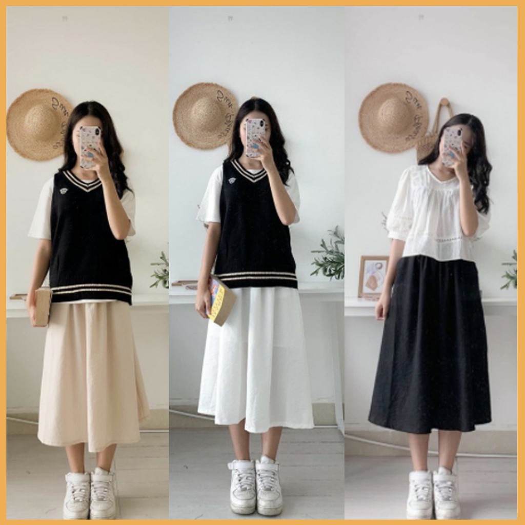 Chân váy đũi xòe hàn quốc ullzzang cạp cao túi xẻ tiểu thư siêu xinh – CV009 | BigBuy360 - bigbuy360.vn