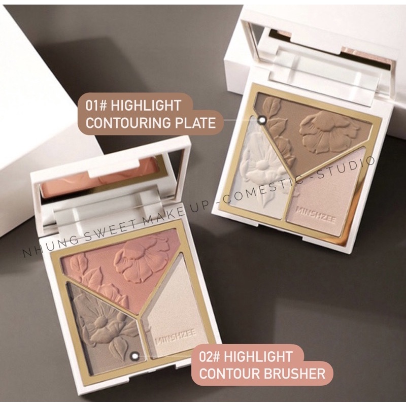 Bảng 3in1 Highlight + khối hàm khối mũi + má nude hồng cam  All in 1 phù hợp mọi loại da
