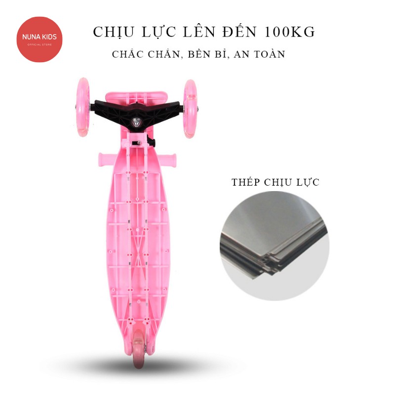 Xe trượt scooter cho bé, Xe trượt scooter 3 bánh phát sáng, 2 chế độ đứng và ngồi, có nhạc và ghế ngồi xoay