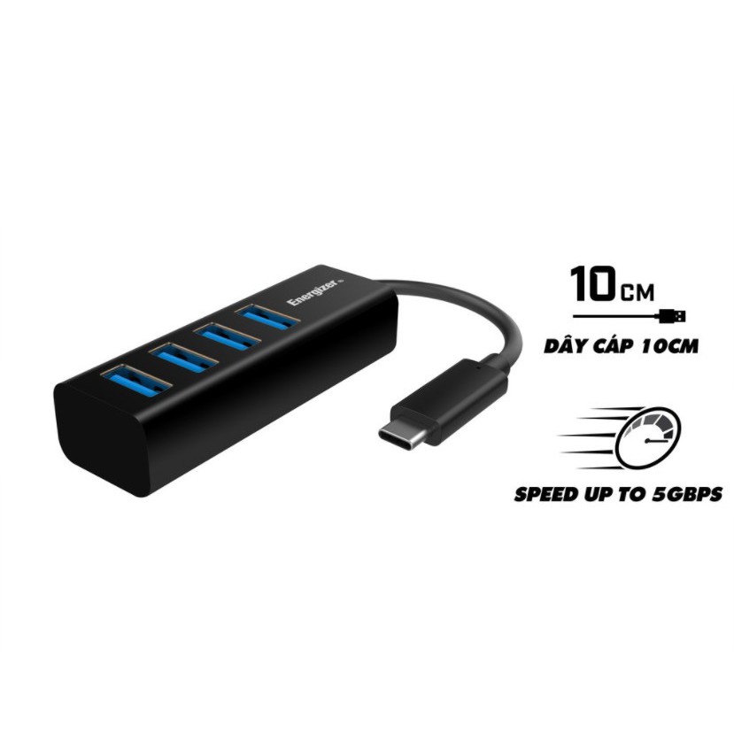 Bộ chuyển USB-C Hub Energizer HC304A - 4USB-A/1USB-C - Hàng chính hãng