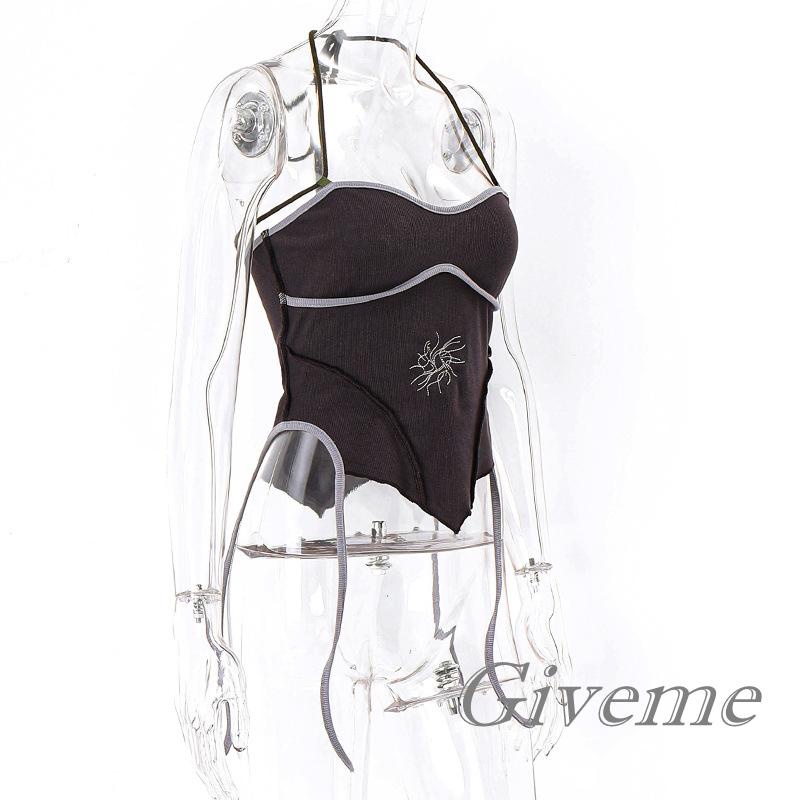 Áo Crop Top Không Tay Hở Lưng Dáng Ôm In Họa Tiết Thời Trang Cho Nữ