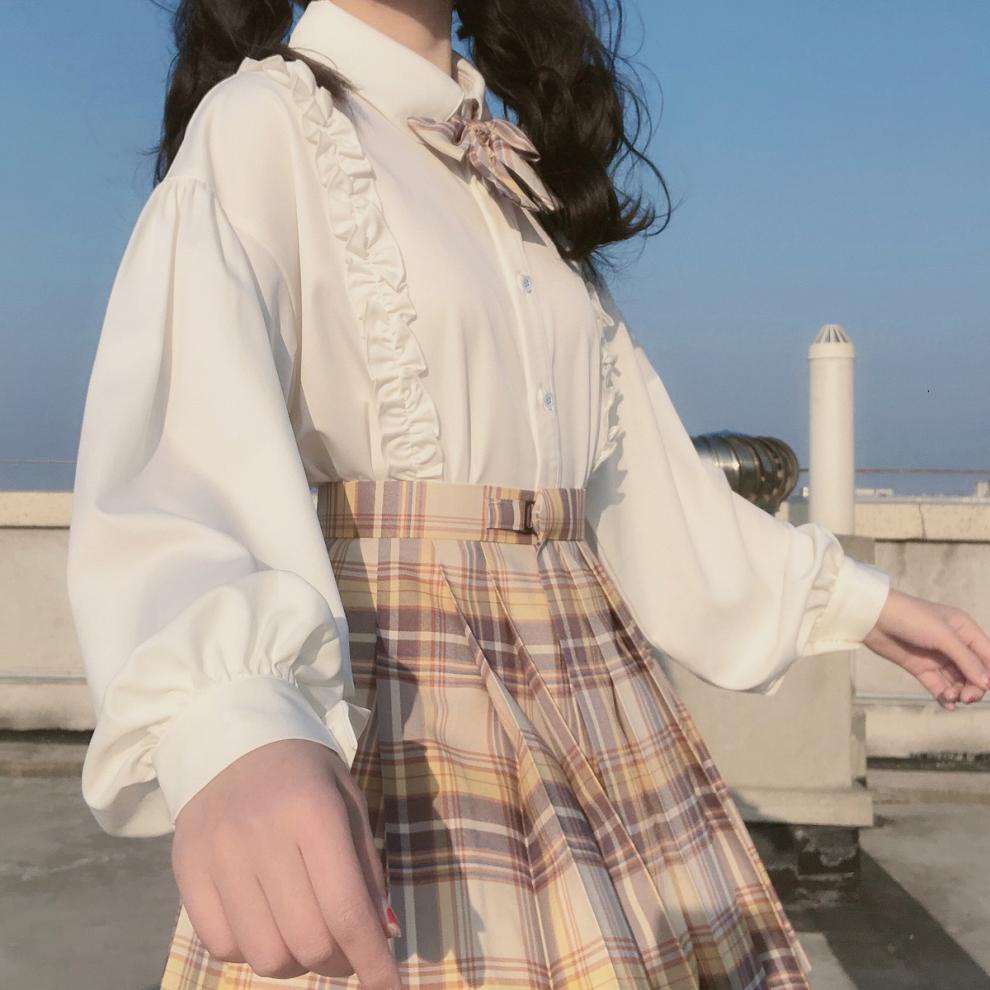 Áo Sơ Mi Trắng Tay Phồng Dáng Rộng Kiểu Lolita Nhật Bản Dễ Thương Cho Nữ