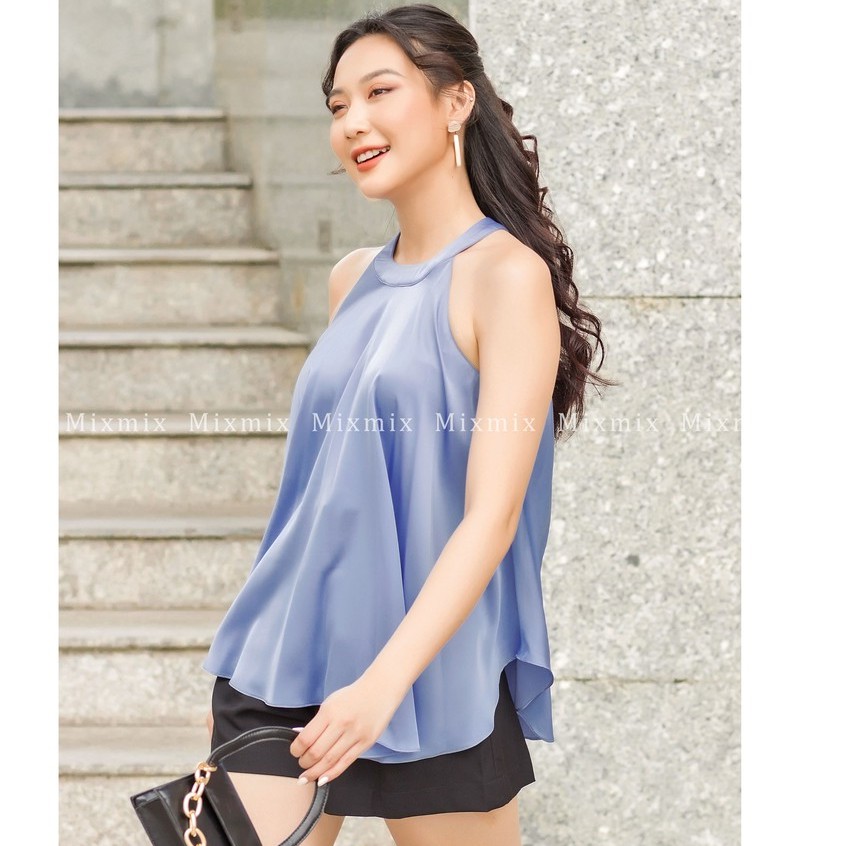 Áo yếm lụa Ellie màu xanh ánh tím xinh xắn - Hàng thiết kế Mixmix - Hình ảnh độc quyền shop tự chụp