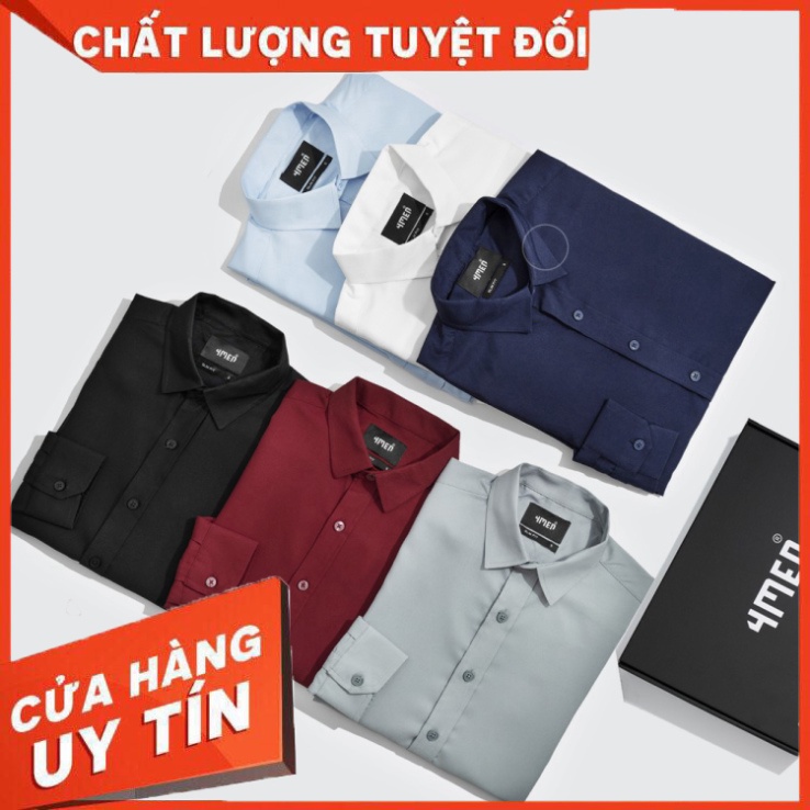 Áo sơ mi nam dài tay đẹp 4MEN SM061 vải lụa chéo cao cấp hạn chế nhăn, form slimfit, trơn 6 màu thanh lịch, hiện đại - H