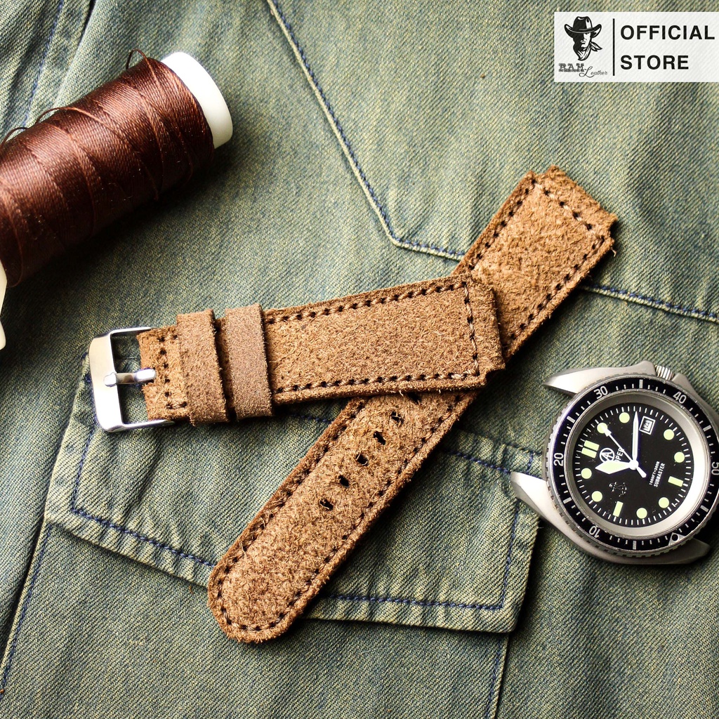 Dây Đồng Hồ Da Thật RAM Leather 1960 Cho Casio AE 1200 WHD và đồng hồ dây 18mm Da Bò Lộn  Bền Đẹp