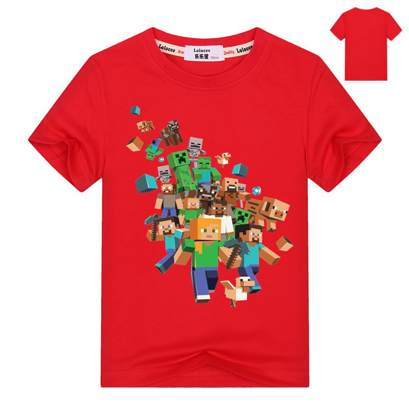 [Mã FASHIONCB154 giảm 10K đơn bất kỳ ] Áo thun cotton in hình hoạt họa Minecraft 3D cá tính cho bé