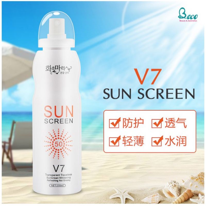 Kem chống nắng, xịt chống nắng toàn thân Sun creen V7 Hàn Quốc(200ml) chống nước không bết dính trên da - Soleil Home