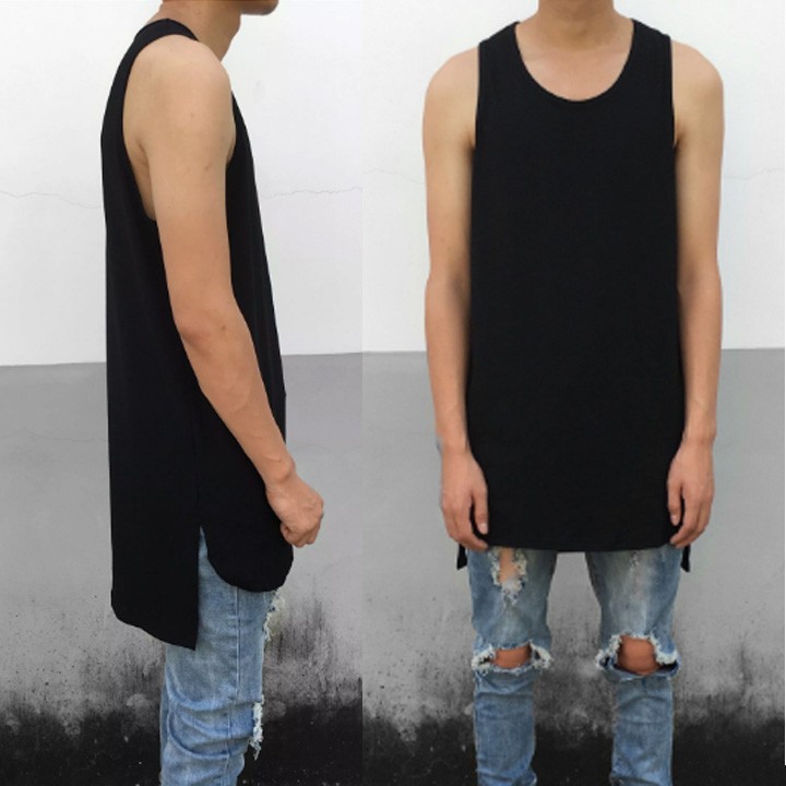 (FREE SHIP)Áo Tanktop Layer - Xẻ Tà -2 Màu: Đen, Trắng- Form Unisex Size Us S, M, L