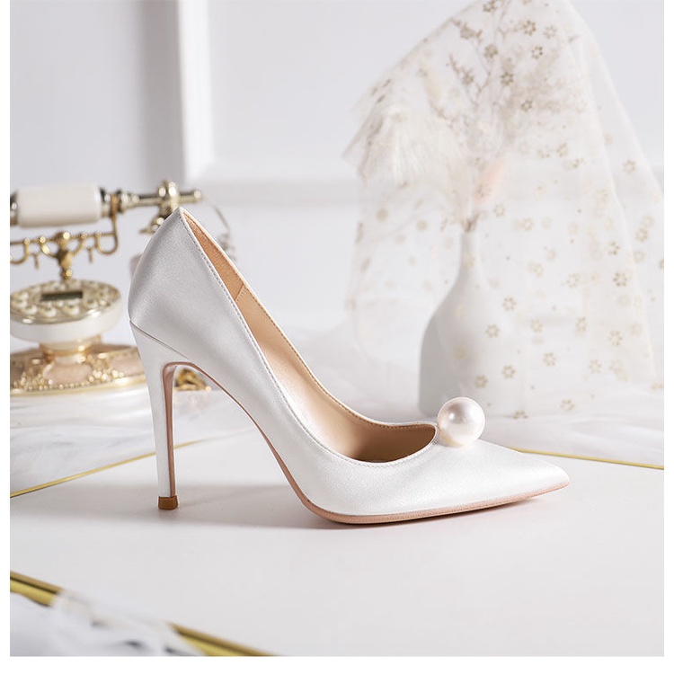 Giày Cao Gót 7cm Mũi Nhọn Màu Trắng / Xanh Lá / Đỏ Phong Cách Mới 2022 Cho Cô Dâu