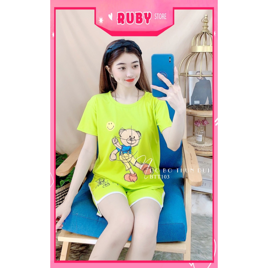 Đồ bộ nữ mặc nhà chất thun mềm mịn  in hình hoạt hình dễ thương Đồ bộ thun đùi BTT103