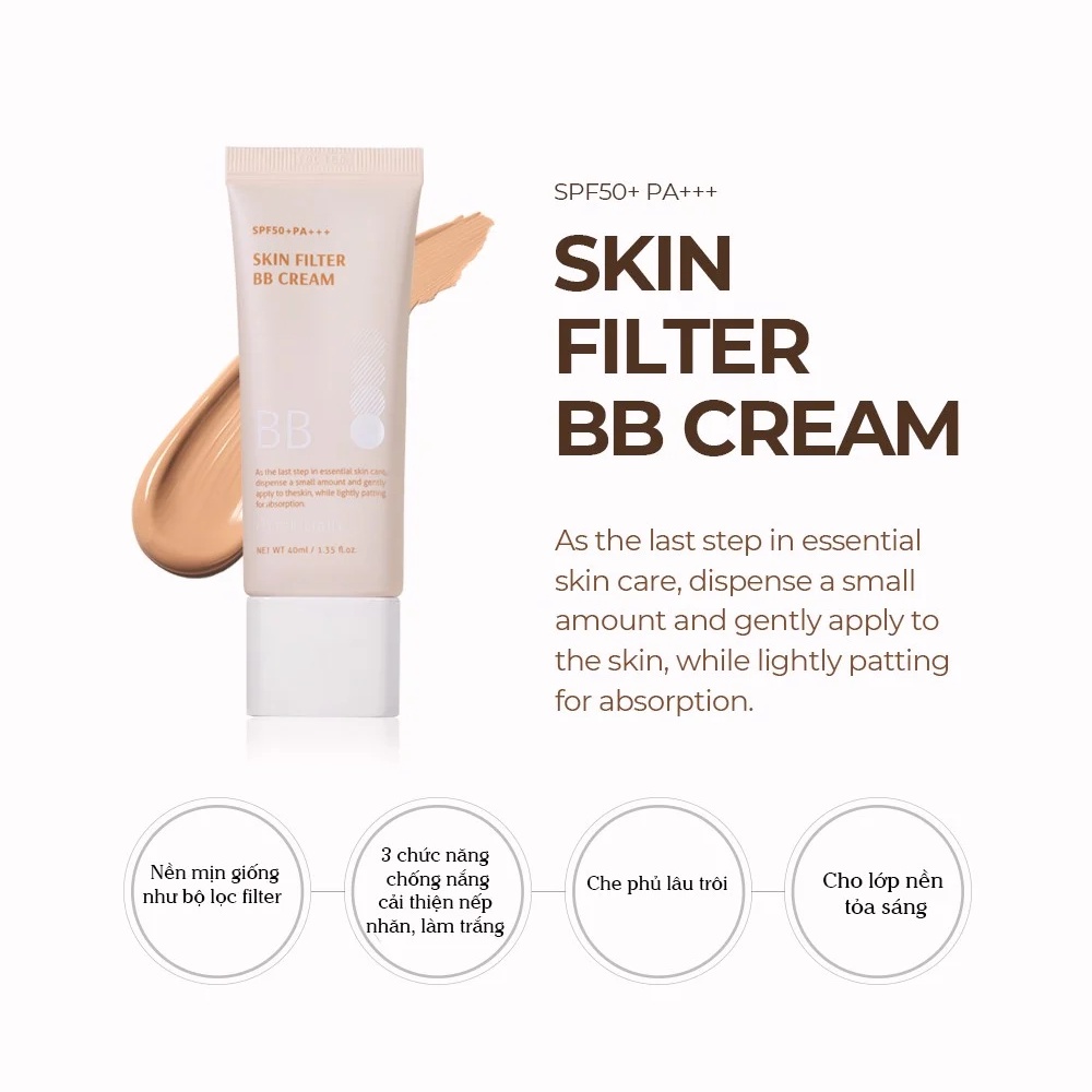 Kem nền Bom Skin Filter BB cream màu Filter Light 40ml che phủ khuyết điểm hoàn hảo