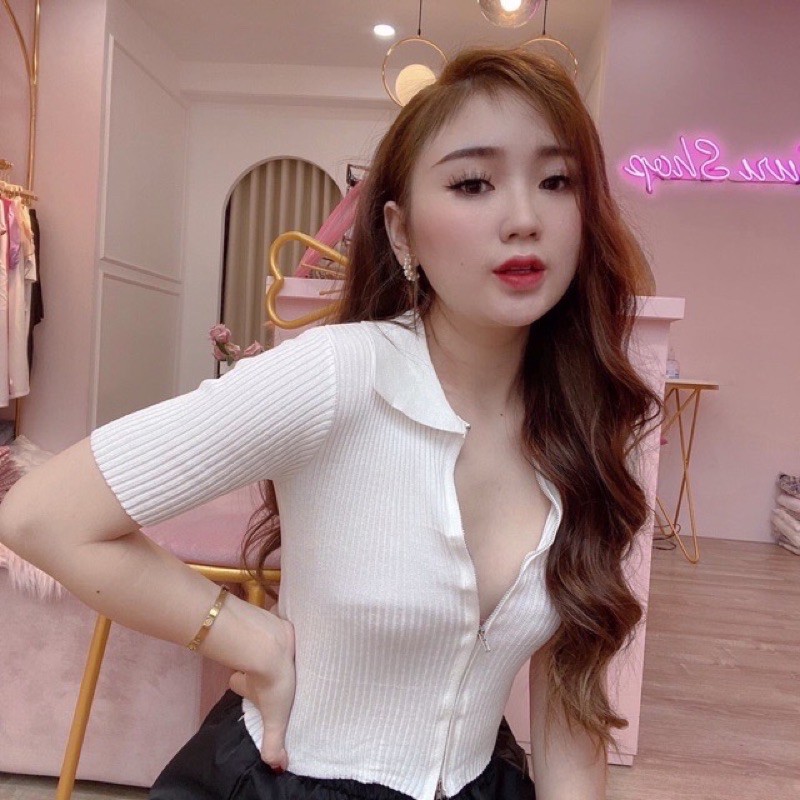 (Bigsize)Áo croptop cổ khoá 2 chiều 50-80kg hàng qccc