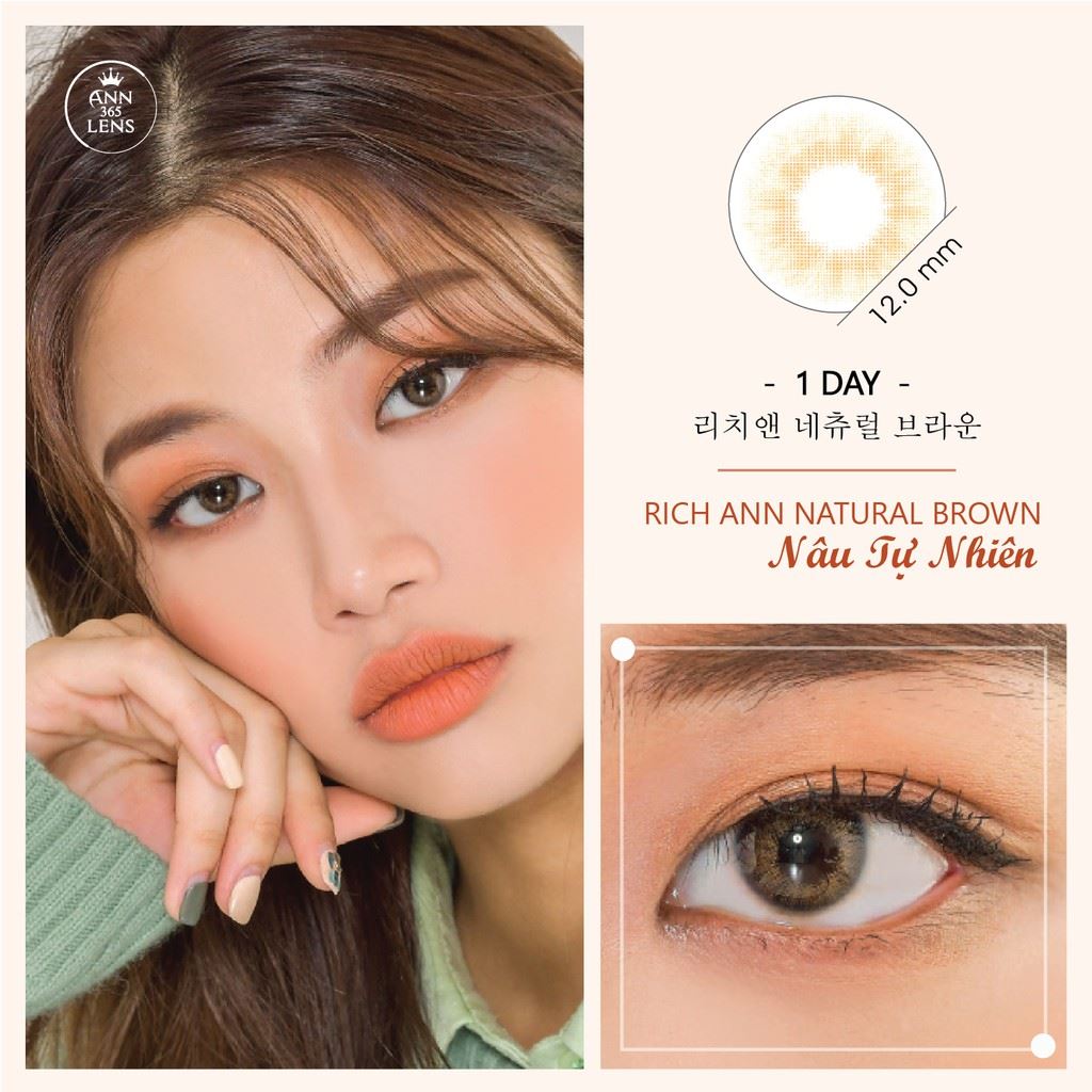 Kính Áp Tròng Cận Thị 1 Ngày Màu Nâu Tự Nhiên ANN365 Rich Ann Natural Brown  - 1 cặp