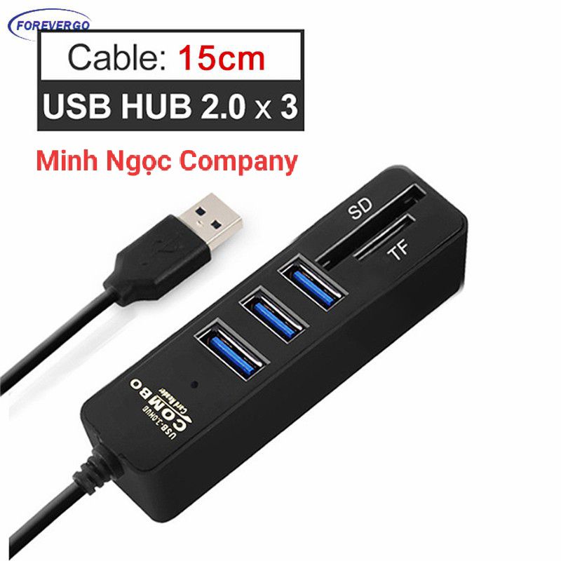 Hub bộ chia 3 cổng USB 2.0 kèm 2 khe đọc thẻ nhớ Micro và SD