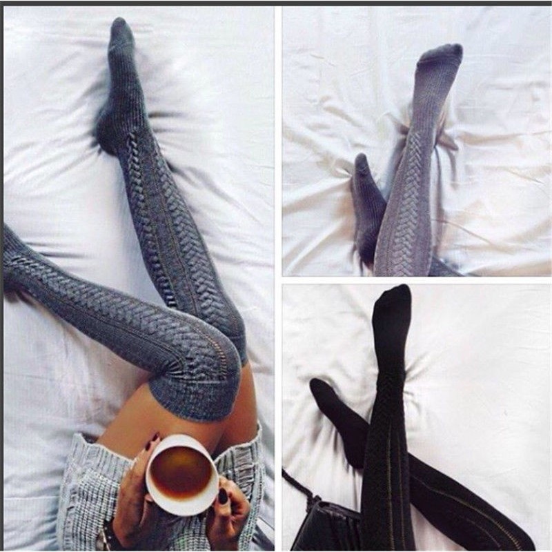 ღ𝓂ℰWomen Winter Warm Cable Knitted Long Boot Socks Over Knee Thigh High Stockings