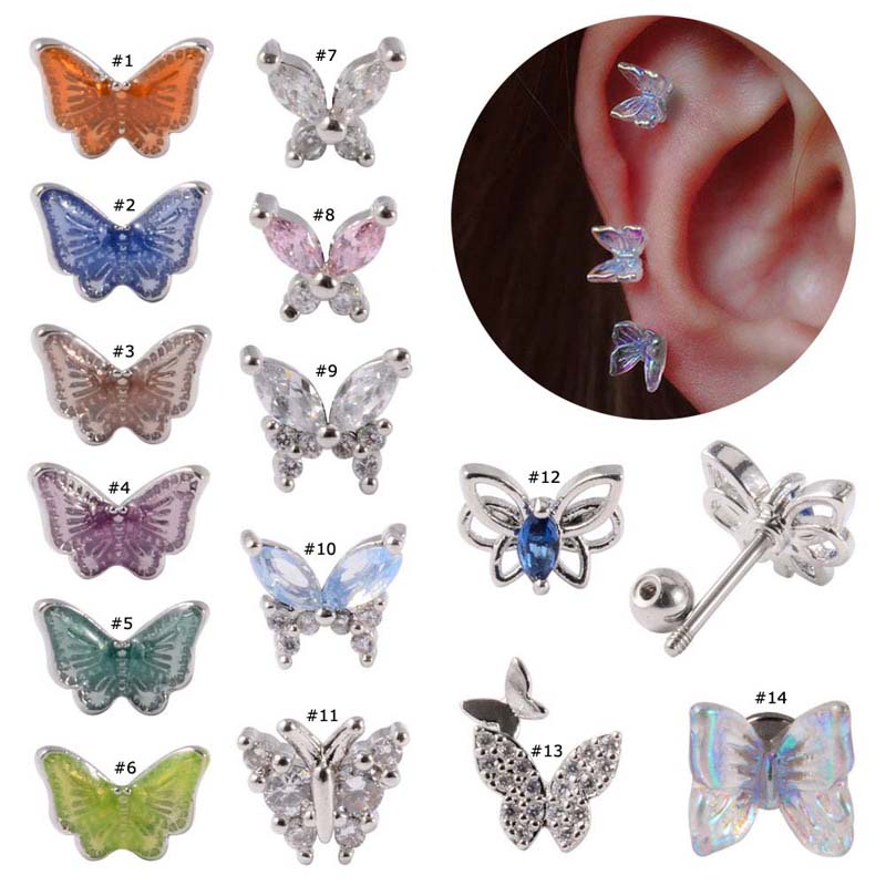 1 Khuyên Tai Hình Bướm 6Mm Bằng Thép Không Gỉ