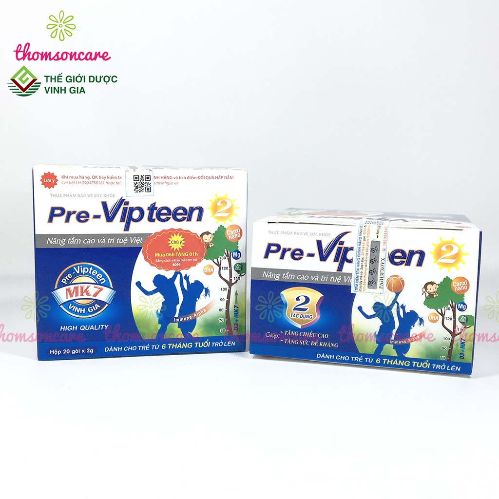 Pre Vipteen 2 - Mua 6h tặng 1h bằng tem tích điểm, Bổ sung canxi cho bé từ 6 tháng, 1, 2 tuổi, tăng sức đề kháng