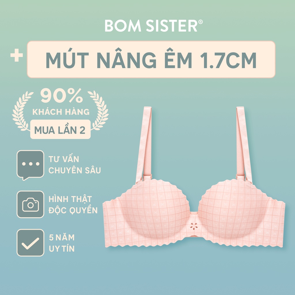 Áo lót mút vừa cúp ngang su đúc caro không gọng siêu nâng BOM SISTER MU5002