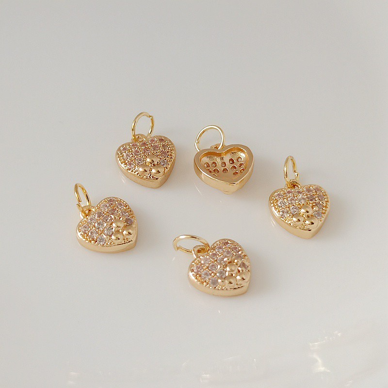 [Little Blu] Mặt Dây Chuyền Hình Trái Tim Bằng Đồng Đính Đá Zircon Hình Trái Tim 14k