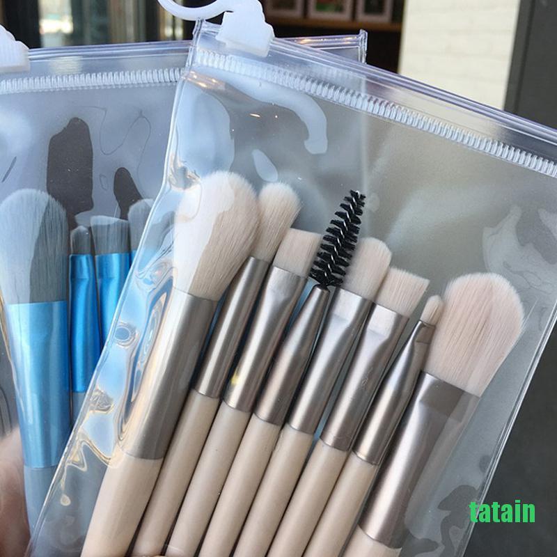 [Hàng mới về] Bộ 8 cọ trang điểm mini cán gỗ mềm mại dành cho người mới bắt đầu