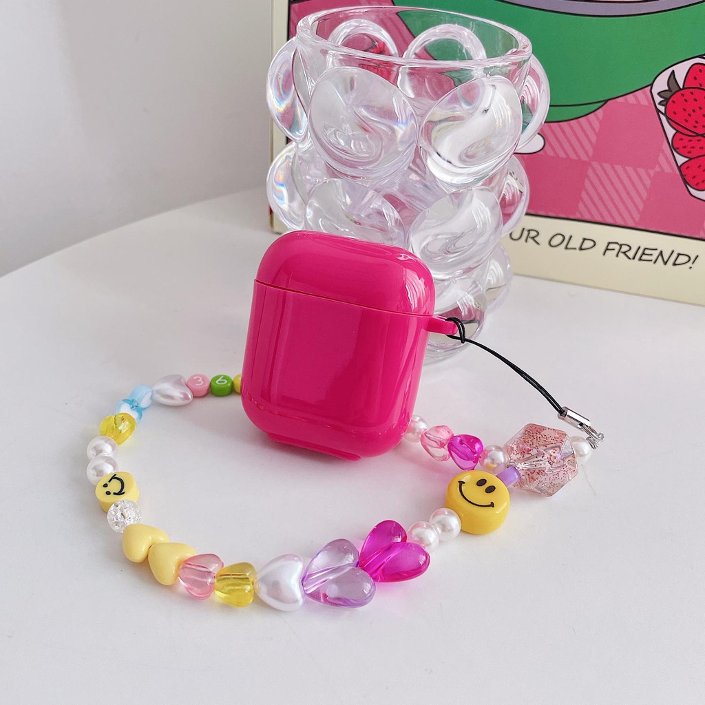 Simple AirPods 1/2 Pro Case Pink Smile Face with Cain Shockproof Cover