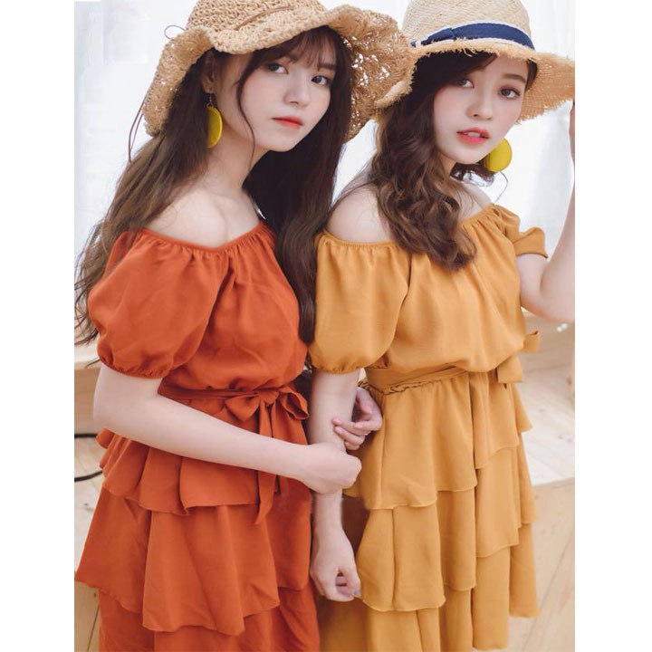 FREESHIP ĐƠN 99K_Đầm trễ vai 3 tầng nơ eo | BigBuy360 - bigbuy360.vn