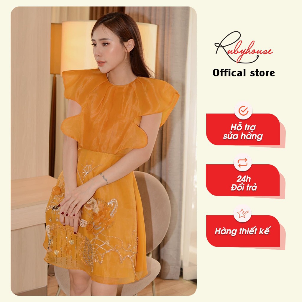 Đầm Thiết Kế Organza Dáng Xòe RUBY HOUSE - Phần Trên Cách Điệu, Đính Cườm Đá Thủ Công Cao Cấp 2987-2