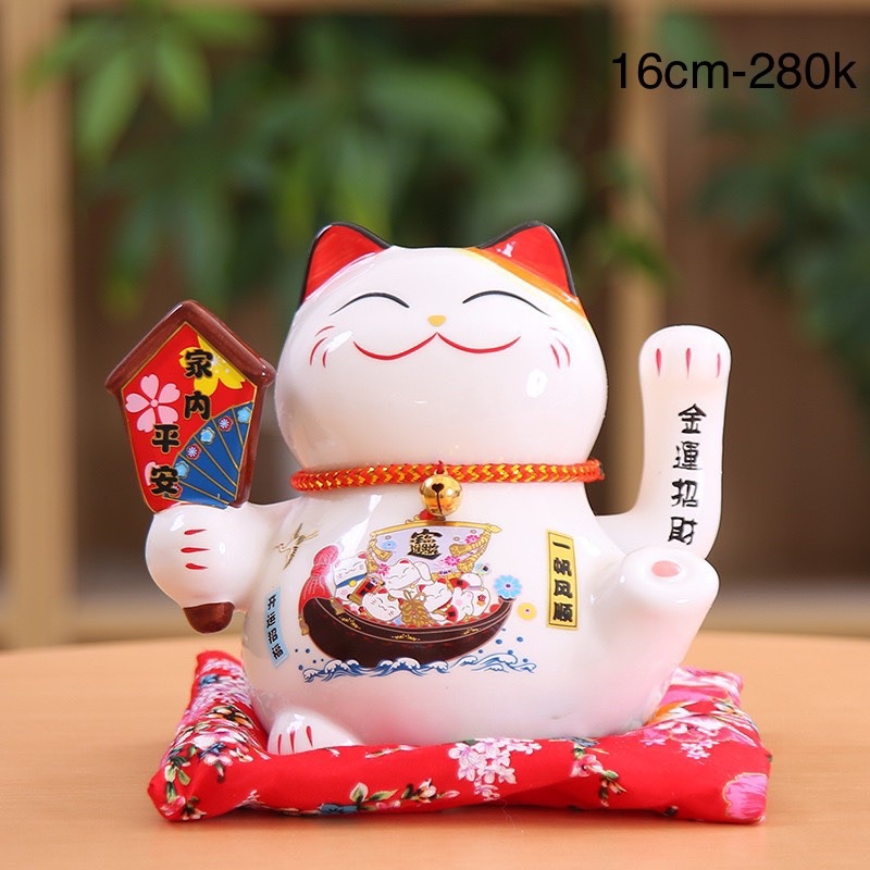 Mèo thần tài, mèo may mắn vẫy tay maneki neko thiên kim vạn lượng tài lộc gốm sứ phong thuỷ Bát tràng cao cấp