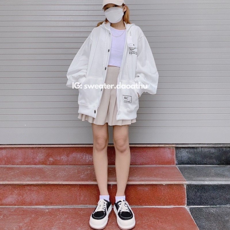 Áo khoác nỉ hoodie cài khuy A GOOD DAY form rộng, vải dày dặn | BigBuy360 - bigbuy360.vn