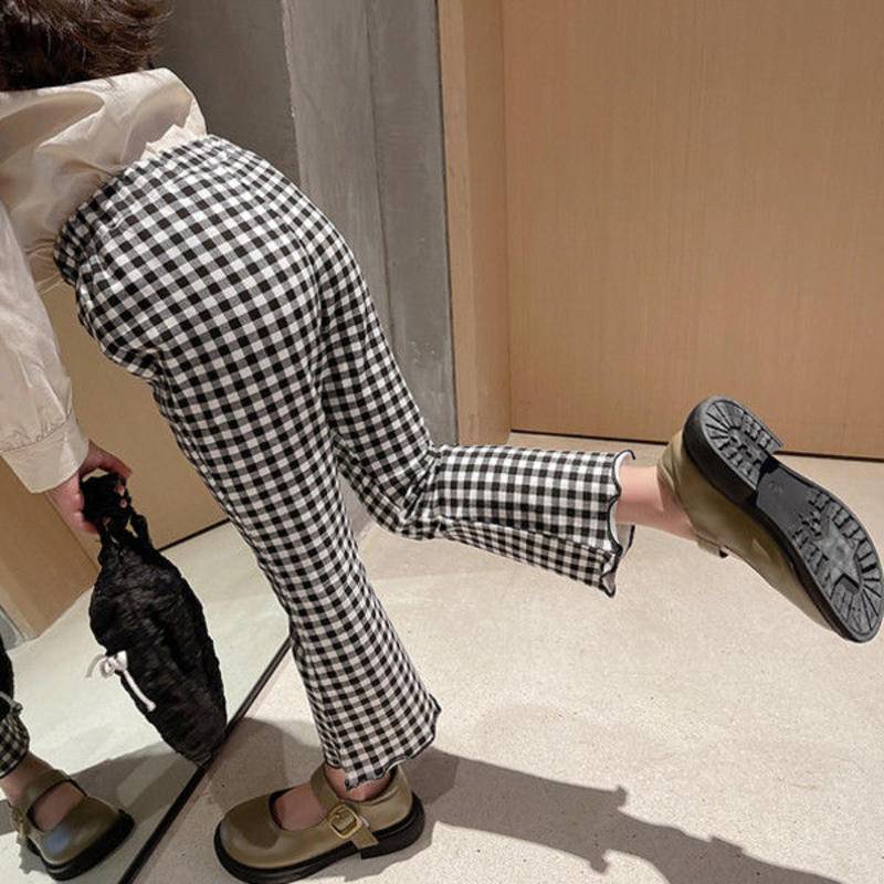 Quần Ống Loe Kẻ Sọc Caro Thoải Mái Dễ Phối Đồ Thời Trang Xuân Thu Cho Bé Gái 5555