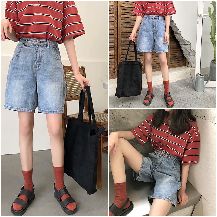 Quần Short Jean Lửng Nữ ngố bò ống rộng MSHA